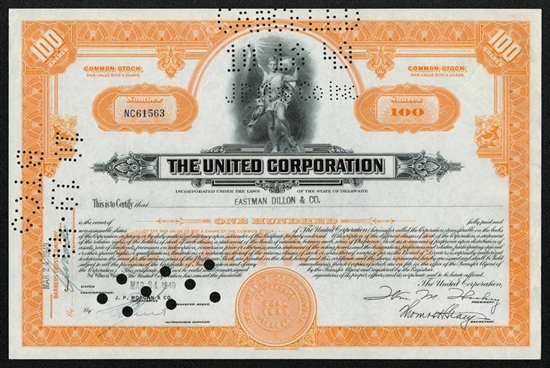 The United Corporation Framed Stock Certificate