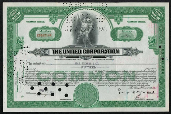 The United Corporation Framed Stock Certificate