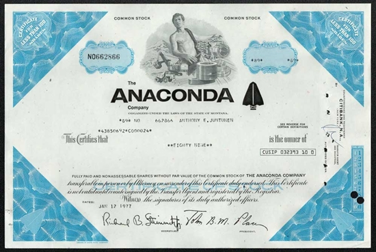 The Anaconda Company Stock Certificate - 1970s