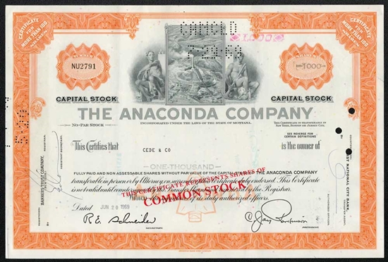 The Anaconda Company Stock Certificate - Orange