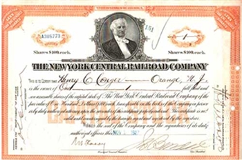 The New York Central Railroad Company Stock Certificate
