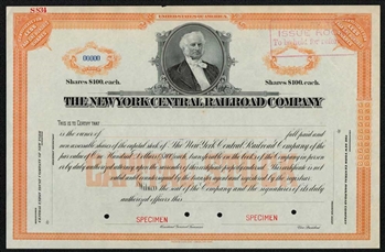 The New York Central Railroad Co Specimen Stock Certificate