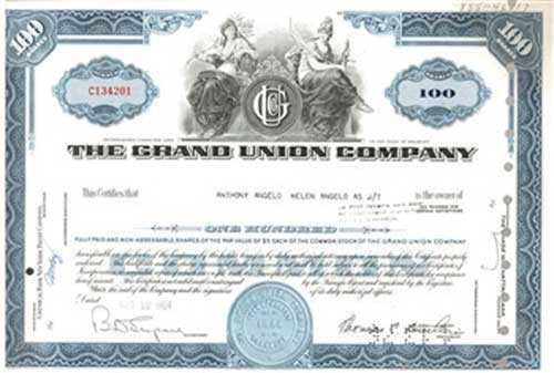 The Grand Union Company Stock Certificate