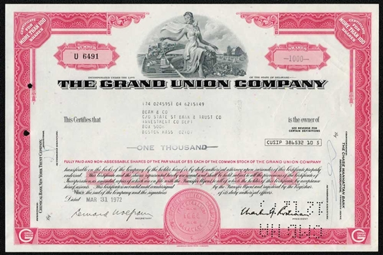 The Grand Union Company Stock Certificate