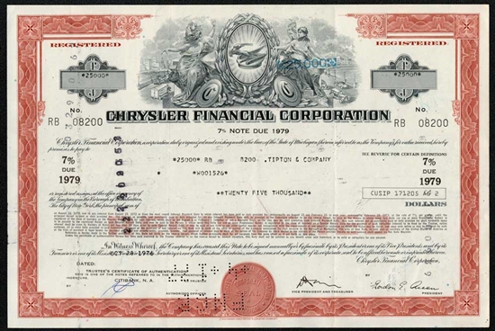 Chrysler Financial Corporation Bond Certificate-Brown