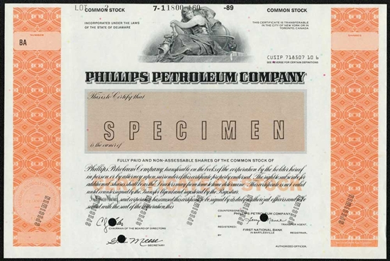 Phillips Petroleum Co Specimen Stock Certificate