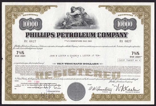 Phillips Petroleum Company Stock Certificate-Green