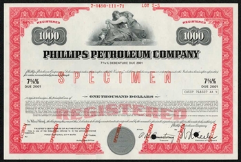 Phillips Petroleum Co Specimen Bond Certificate - 1971