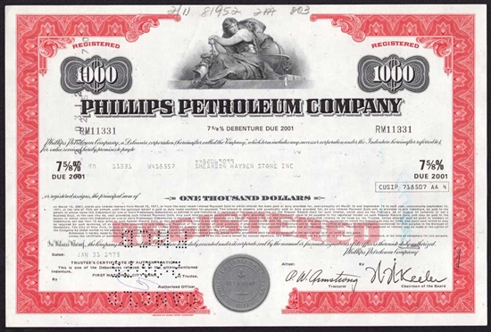 Phillips Petroleum Company $1,000 Bond Certificate