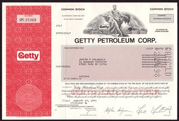 Getty Petroleum Corp Stock Certificate (J. Paul Getty)