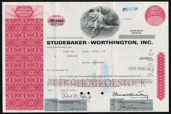 Studebaker-Worthington Stock Certificate – Red