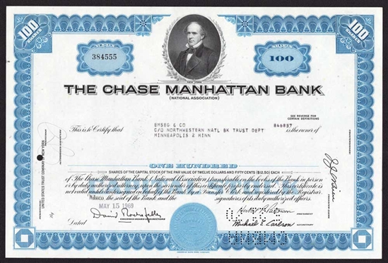 Chase Manhattan Bank Stock Certificate