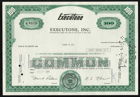 Executone Stock Certificate