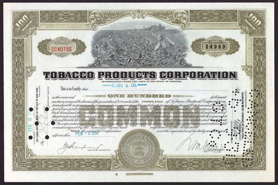 Tobacco Products Corporation Stock Certificate