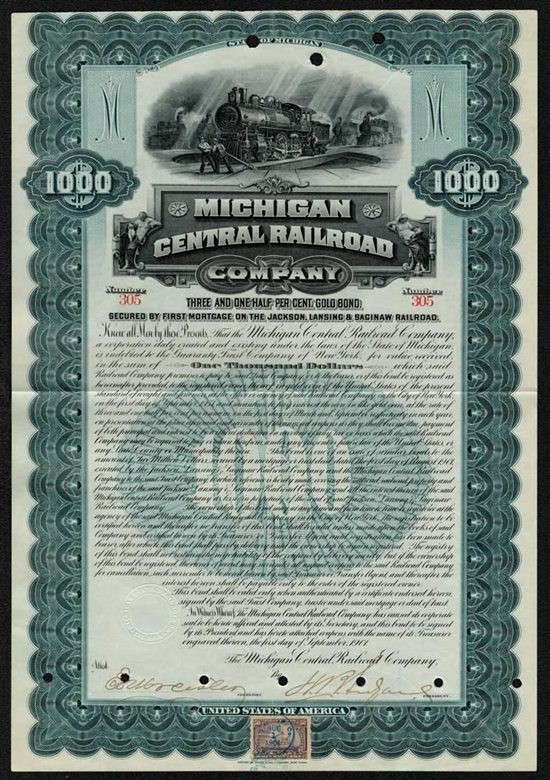 Michigan Central Railroad Company Gold Bond - 1901