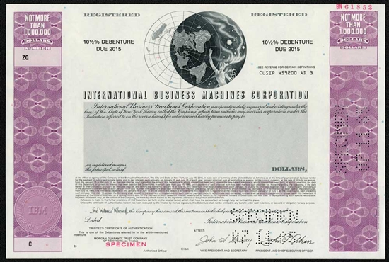 IBM International Business Machines Specimen Bond Certificate