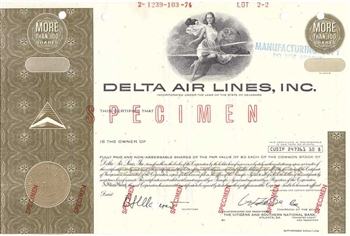 Delta Air Lines, Inc. Specimen Stock Certificate - 1974