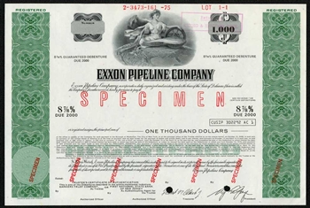 Exxon Pipeline Company Specimen Note Certificate - 1975