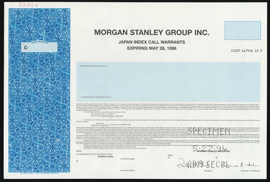 Morgan Stanely Group, Inc.  Specimen Stock Certificate