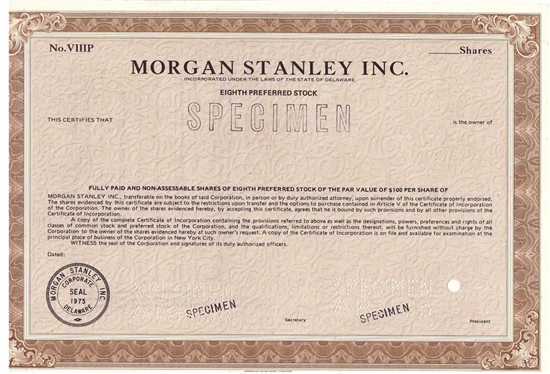 Morgan Stanley Inc Specimen Stock Certificate - 1978