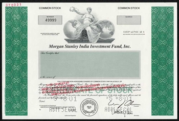 Morgan Stanley India Investment Fund Specimen Certificate