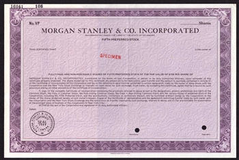 Morgan Stanley & CO, Inc. Specimen Stock Certificate