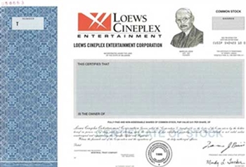 Loews Cineplex Entertainment Corp. Specimen Stock Certificate