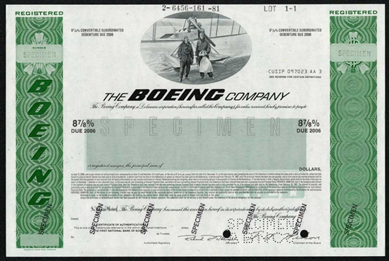 The Boeing Company Specimen Stock Certificate