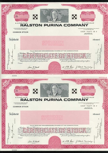 Ralston Purina Company Specimen Stock Certificate