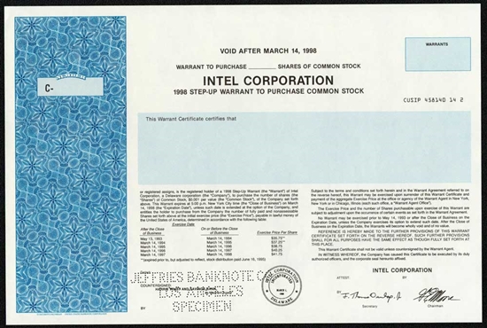 Intel Corp. Specimen Stock Certificate