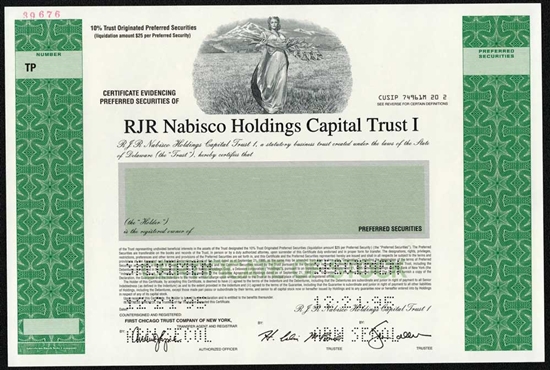 RJR Nabisco Holdings Capital Trust I Specimen Stock Certificate