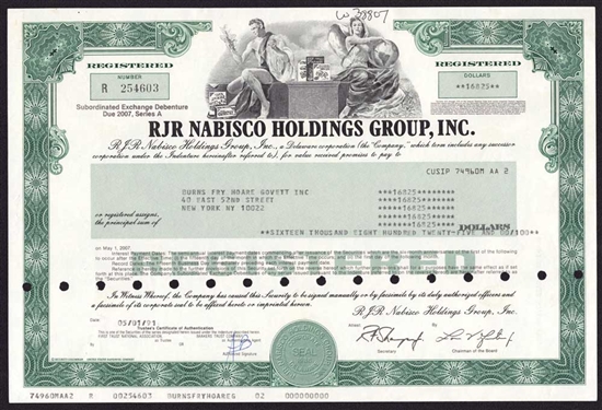 RJR Nabisco Holdings Group, Inc. Bond Certificate