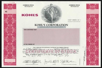 Kohl's Corporation Specimen Stock Certificate