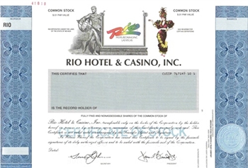 Rio Hotel & Casino, Inc. Specimen Stock Certificate