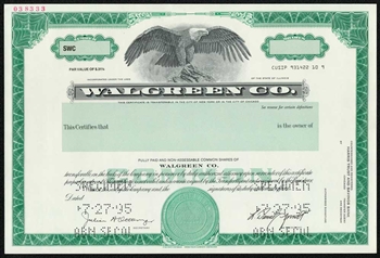 Walgreen Co Specimen Stock Certificate