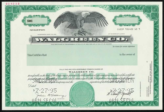Walgreen Co Specimen Stock Certificate