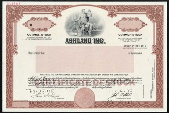 Ashland Inc. Specimen Stock Certificate