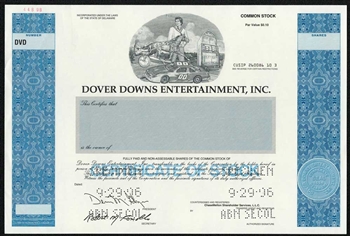 Dover Downs Entertainment, Inc. Specimen Stock Certificate