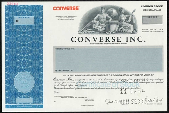 Converse, Inc. Specimen Stock Certificate