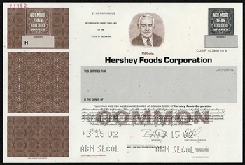 Hershey Food Corp. Specimen Stock Certificate