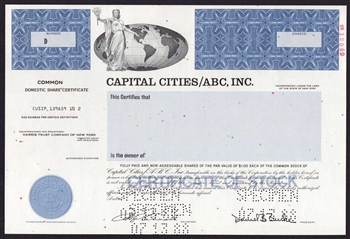 Capital Cities / ABC, Inc.  Specimen Stock Certificate