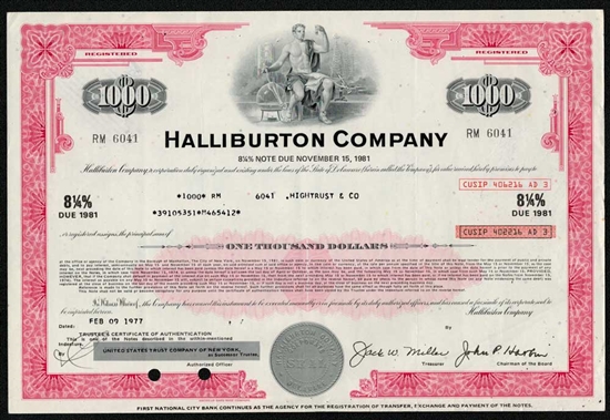 Halliburton Company $1000 Bond Certificate