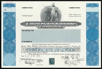 United States Banknote Corporation Specimen Stock Certificate