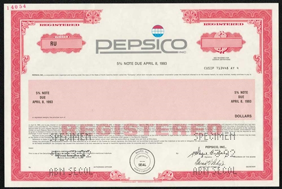 Pepsi Co Inc. Specimen Note Certificate