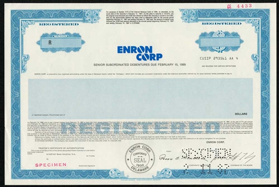 Enron Corp. Specimen Certificate - Ken Lay Chairman