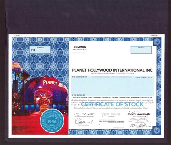 Planet Hollywood Production Proof Stock Certificate | 1 of 1
