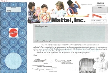 Mattel, Inc.  Specimen Stock Certificate