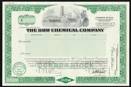 The Dow Chemical Company Specimen Stock Certificate