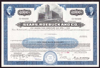 Sears, Roebuck and Co.  $1000 Bond Certificate | 1970
