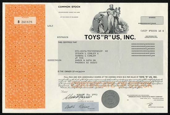 Toys "R" US, Inc. Stock Certificate